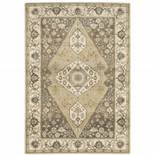 10' X 13' Beige Grey Tan And Charcoal Oriental Power Loom Stain Resistant Area Rug