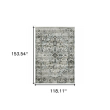 10' X 13' Ivory Grey Charcoal Blue And Taupe Oriental Power Loom Stain Resistant Area Rug