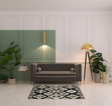 4' X 6' Black Grey Tan Orange And Ivory Southwestern Power Loom Stain Resistant Area Rug