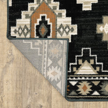 8' X 10' Black Grey Tan Orange And Ivory Southwestern Power Loom Stain Resistant Area Rug