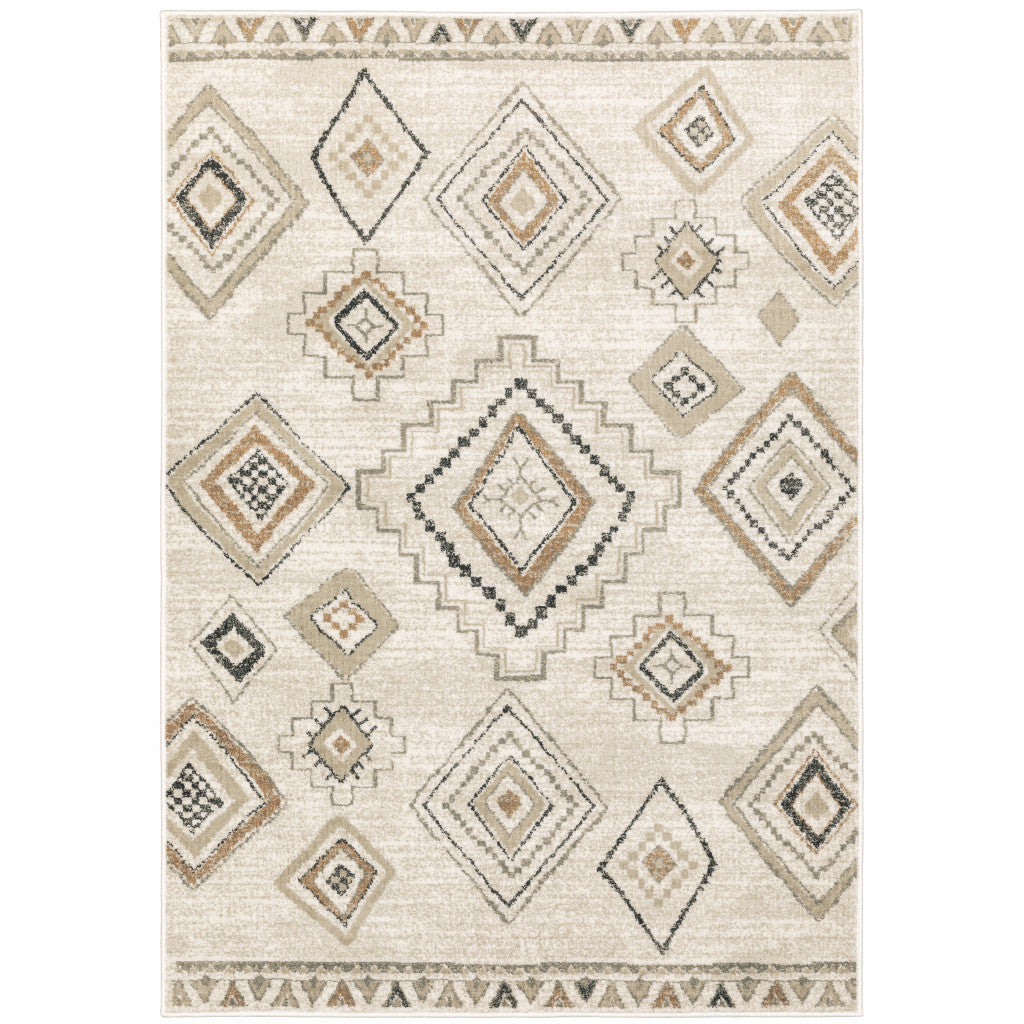 6' X 9' Ivory Orange Tan Black And Grey Southwestern Power Loom Stain Resistant Area Rug