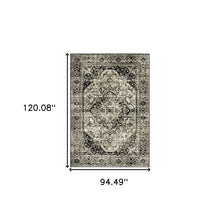 8' X 10' Black Grey Tan And Ivory Oriental Power Loom Stain Resistant Area Rug