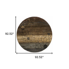 8' Brown Round Floral Power Loom Stain Resistant Area Rug
