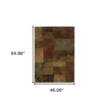 4' X 6' Green And Red Geometric Power Loom Stain Resistant Area Rug