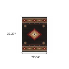 2' X 3' Black And Green Southwestern Power Loom Stain Resistant Area Rug