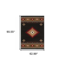 5' X 8' Black And Green Southwestern Power Loom Stain Resistant Area Rug