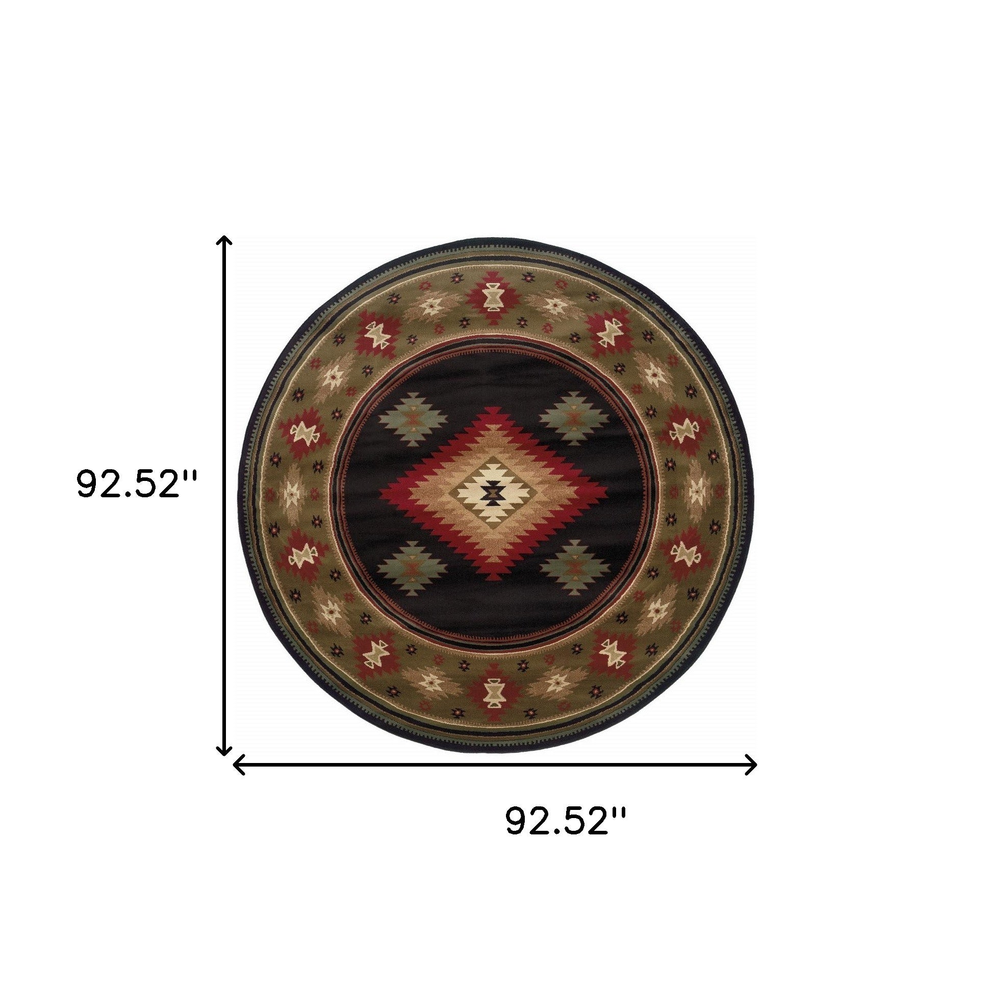 Black Round Southwestern Power Loom Stain Resistant Area Rug 8'