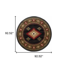 Black Round Southwestern Power Loom Stain Resistant Area Rug 8'