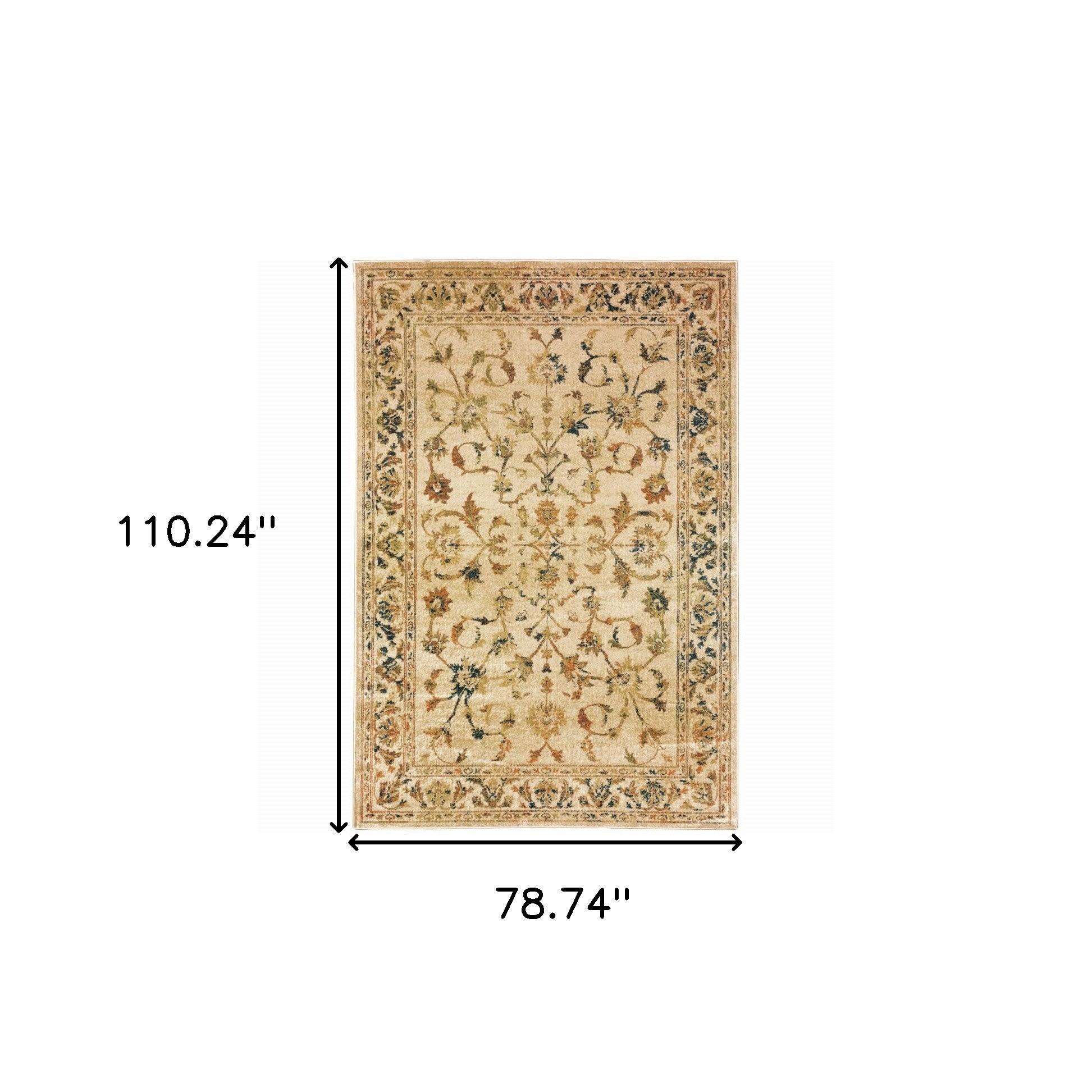 6' X 9' Beige Gold And Teal Oriental Power Loom Stain Resistant Area Rug