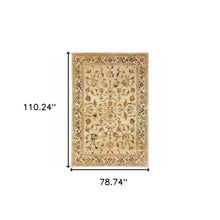 6' X 9' Beige Gold And Teal Oriental Power Loom Stain Resistant Area Rug