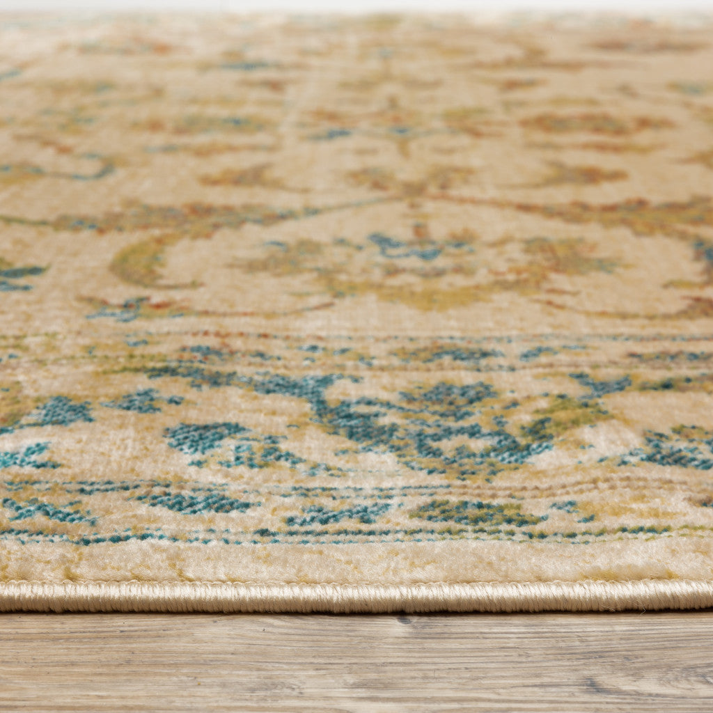 Beige Gold And Teal Oriental Power Loom Stain Resistant Area Rug - 8' x 10'
