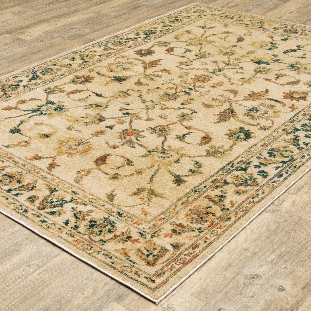 Beige Gold And Teal Oriental Power Loom Stain Resistant Area Rug - 8' x 10'