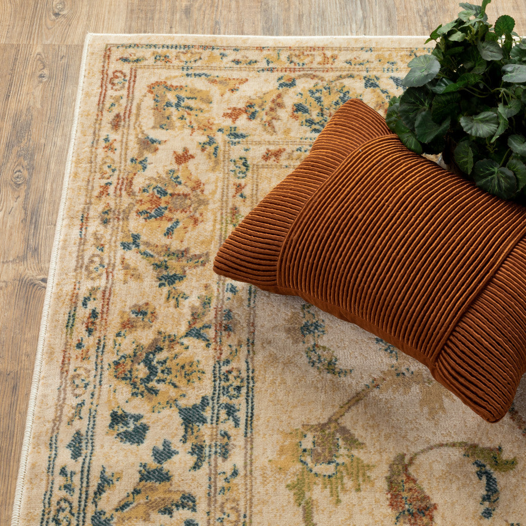 Beige Gold And Teal Oriental Power Loom Stain Resistant Area Rug - 8' x 10'