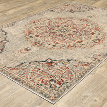 Grey Rust Deep Teal Beige And Orange Oriental Power Loom Stain Resistant Area Rug - 8' x 10'