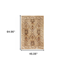 4' X 6' Beige Grey Dolphin Blue Deep Teal Gold And Orange Oriental Power Loom Stain Resistant Area Rug