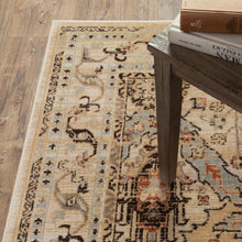 4' X 6' Beige Grey Dolphin Blue Deep Teal Gold And Orange Oriental Power Loom Stain Resistant Area Rug