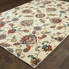 2' X 4' Ivory Green Blue Red Salmon And Yellow Floral Power Loom Stain Resistant Area Rug