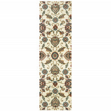 2' X 8' Ivory Floral Power Loom Stain Resistant Runner Rug