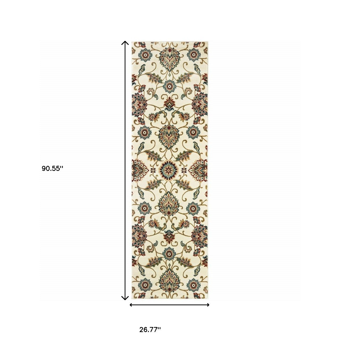 2' X 8' Ivory Floral Power Loom Stain Resistant Runner Rug