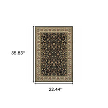 2' X 4' Black And Ivory Oriental Power Loom Stain Resistant Area Rug