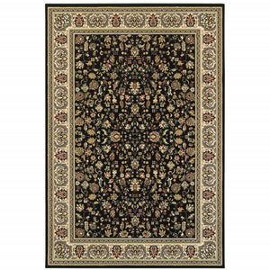 5' X 8' Black And Ivory Oriental Power Loom Stain Resistant Area Rug