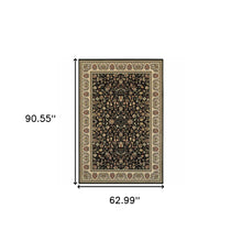 5' X 8' Black And Ivory Oriental Power Loom Stain Resistant Area Rug