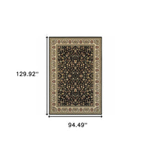 8' X 11' Black And Ivory Oriental Power Loom Stain Resistant Area Rug