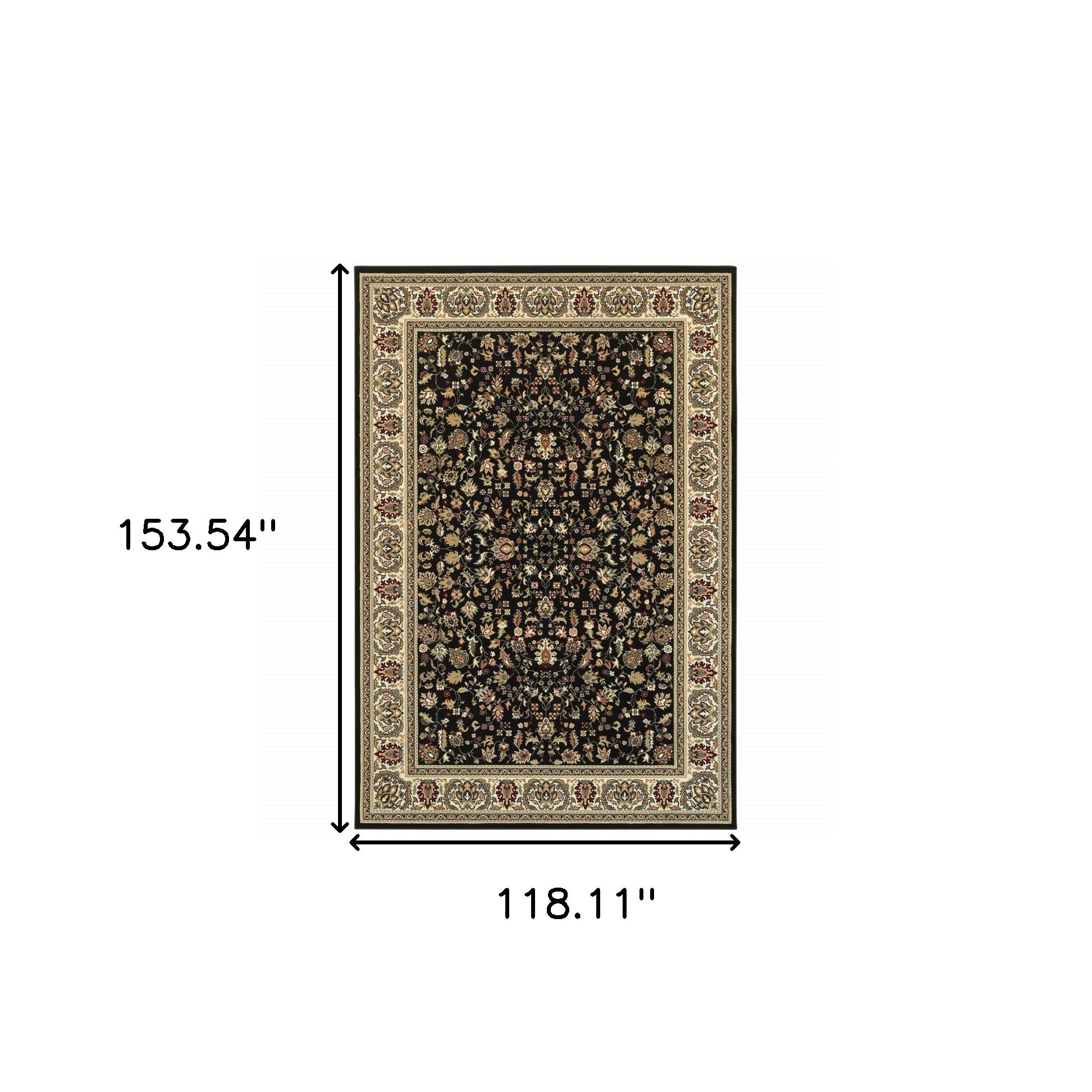 Black And Ivory Oriental Power Loom Stain Resistant Area Rug - 10' x 13'