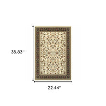 2' X 4' Ivory And Black Oriental Power Loom Stain Resistant Area Rug