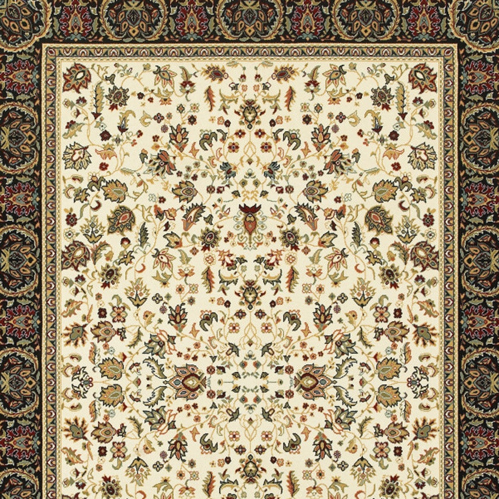 2' X 4' Ivory And Black Oriental Power Loom Stain Resistant Area Rug