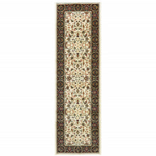 2' X 8' Ivory And Black Oriental Power Loom Stain Resistant Runner Rug
