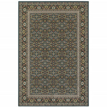4' X 6' Navy Blue Green Red Ivory And Yellow Oriental Power Loom Stain Resistant Area Rug