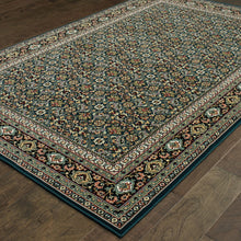 4' X 6' Navy Blue Green Red Ivory And Yellow Oriental Power Loom Stain Resistant Area Rug