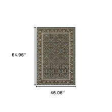 4' X 6' Navy Blue Green Red Ivory And Yellow Oriental Power Loom Stain Resistant Area Rug