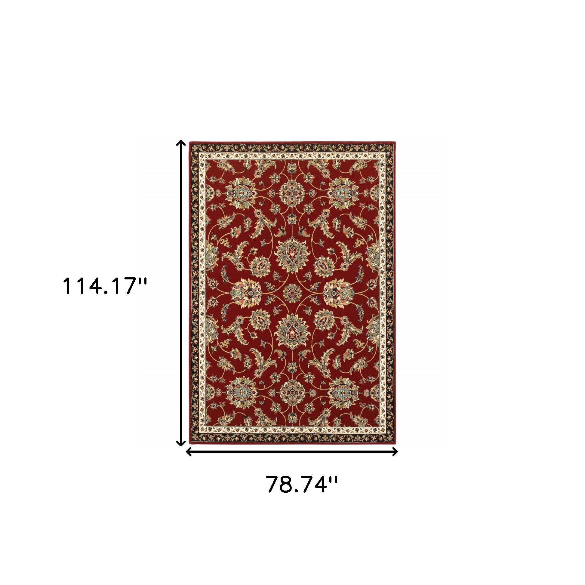 6' X 9' Red Black Blue Ivory Green And Salmon Oriental Power Loom Stain Resistant Area Rug
