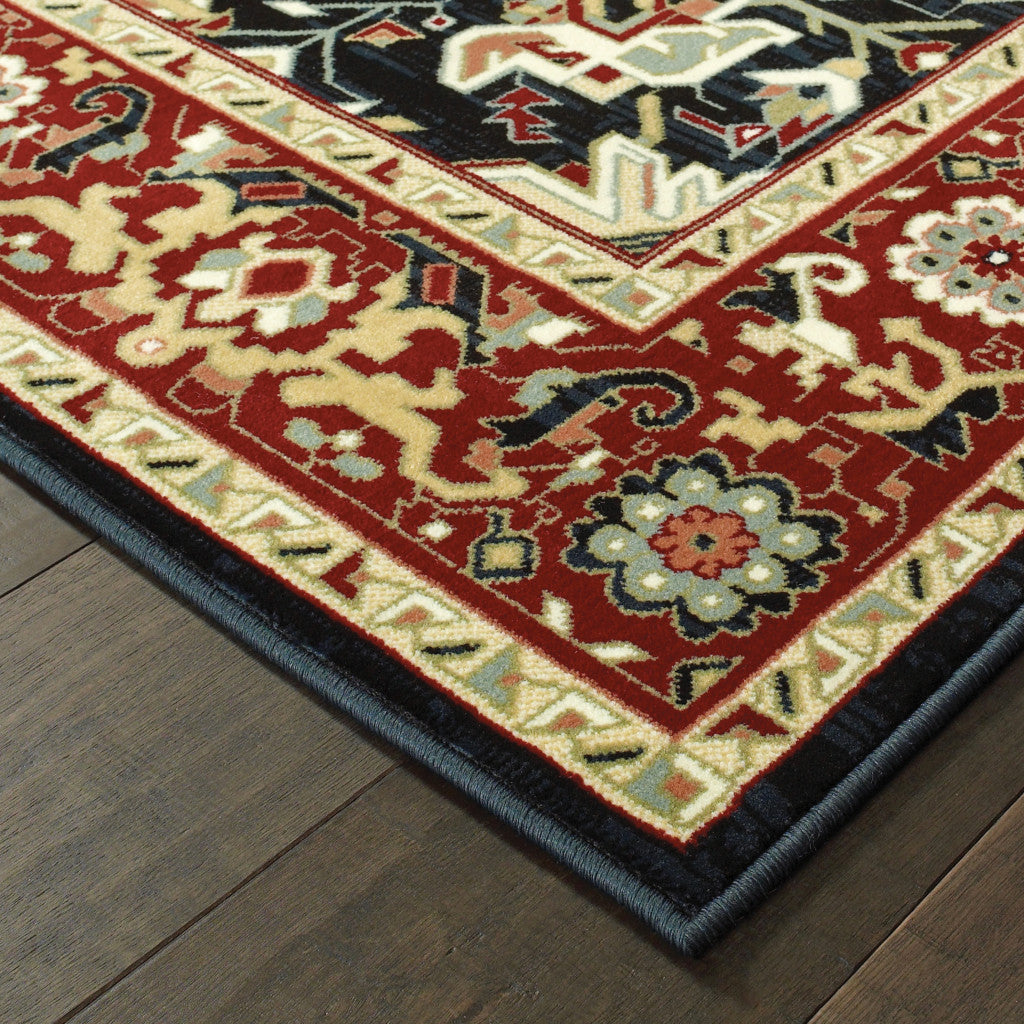 2' X 4' Red And Ivory Oriental Power Loom Stain Resistant Area Rug