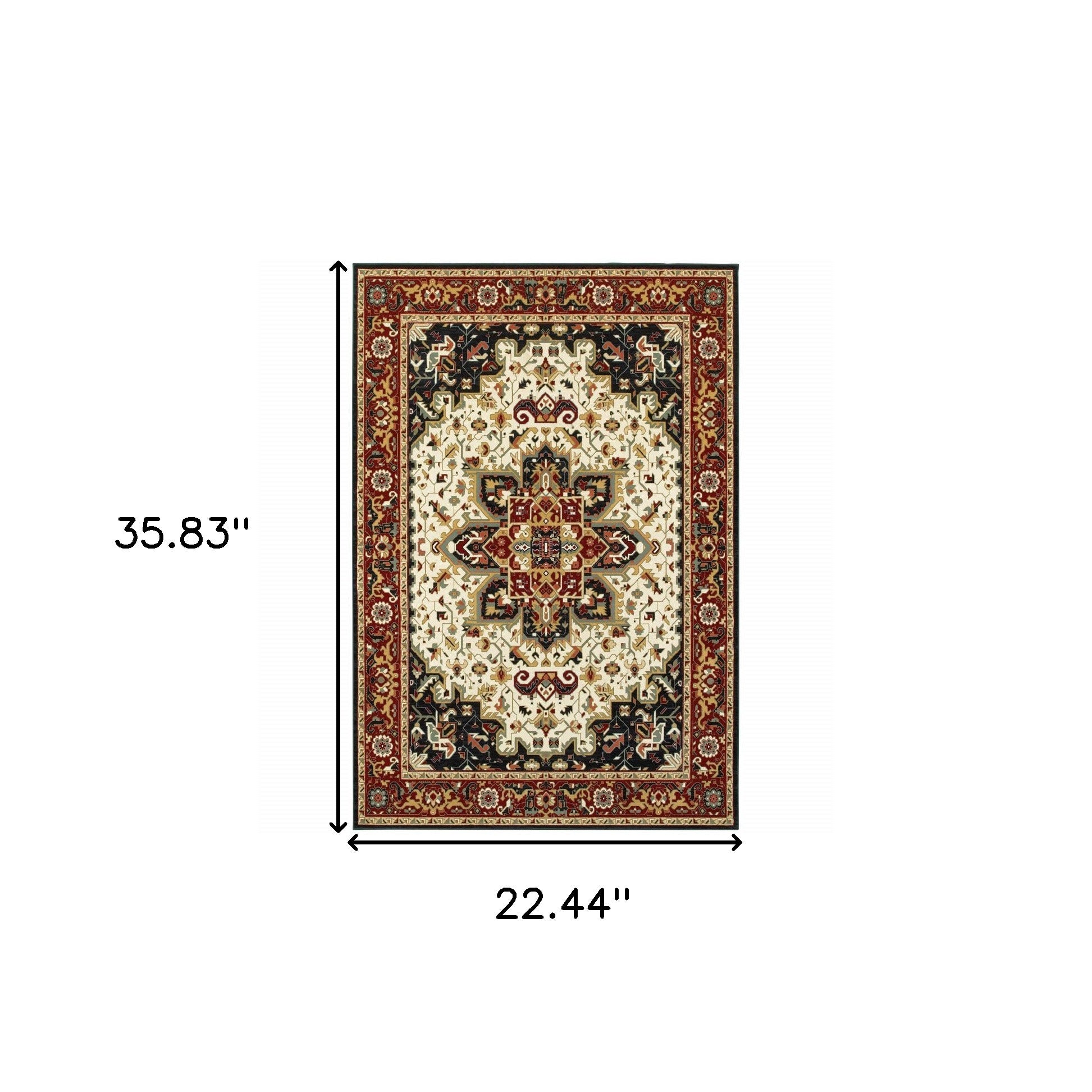2' X 4' Red And Ivory Oriental Power Loom Stain Resistant Area Rug