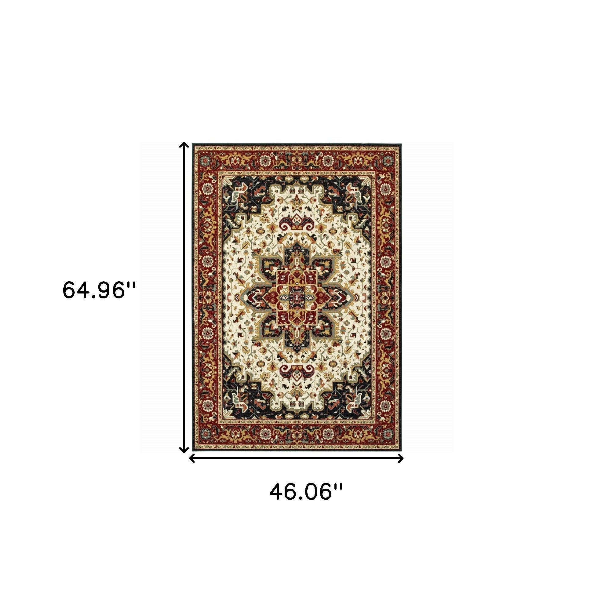 4' X 6' Red And Ivory Oriental Power Loom Stain Resistant Area Rug