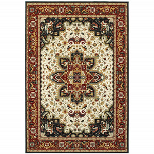 6' X 9' Red And Ivory Oriental Power Loom Stain Resistant Area Rug