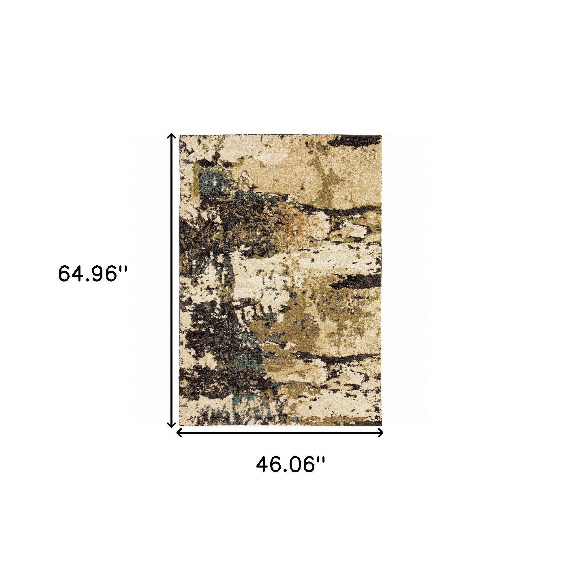 4' X 6' Beige Charcoal Teal And Moss Green Abstract Power Loom Stain Resistant Area Rug