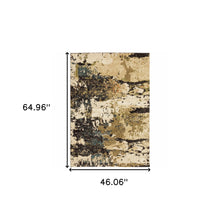 4' X 6' Beige Charcoal Teal And Moss Green Abstract Power Loom Stain Resistant Area Rug