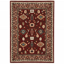 2' X 3' Red Black Ivory And Brown Oriental Power Loom Stain Resistant Area Rug With Fringe