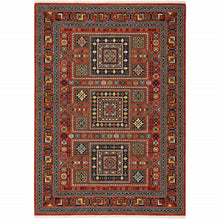 3' X 5' Red Blue Beige And Green Oriental Power Loom Stain Resistant Area Rug With Fringe