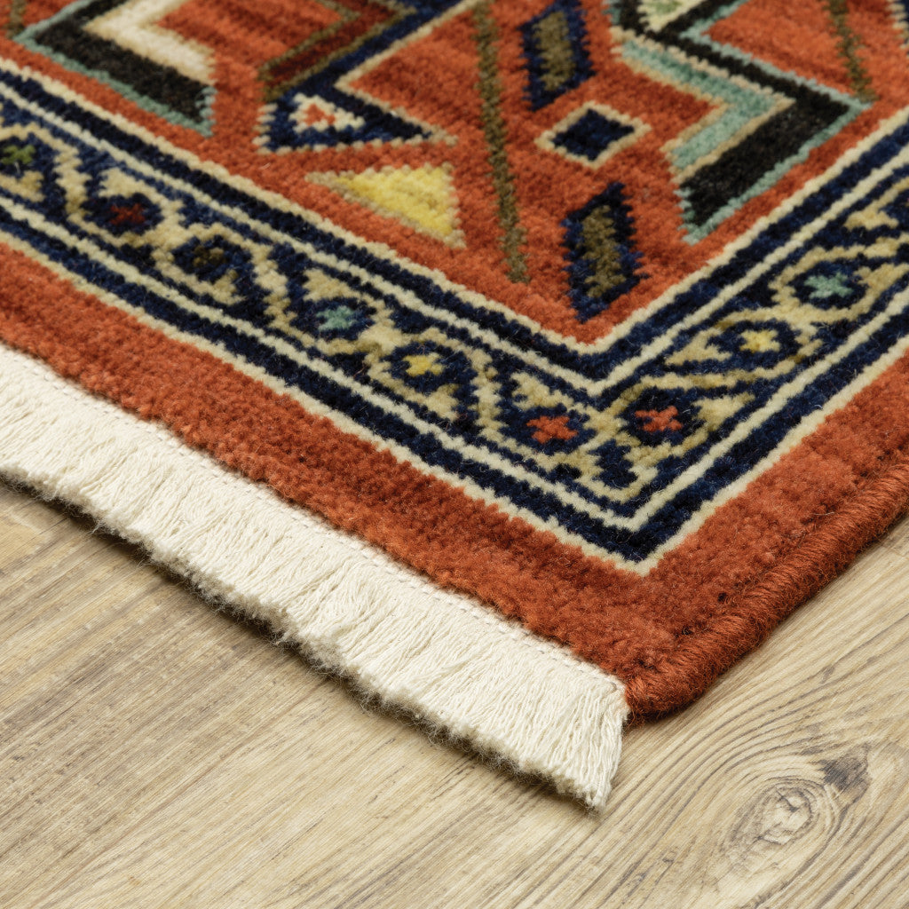 3' X 5' Red Blue Beige And Green Oriental Power Loom Stain Resistant Area Rug With Fringe