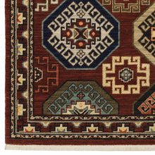 8' X 11' Red Blue Brown And Beige Oriental Power Loom Stain Resistant Area Rug With Fringe