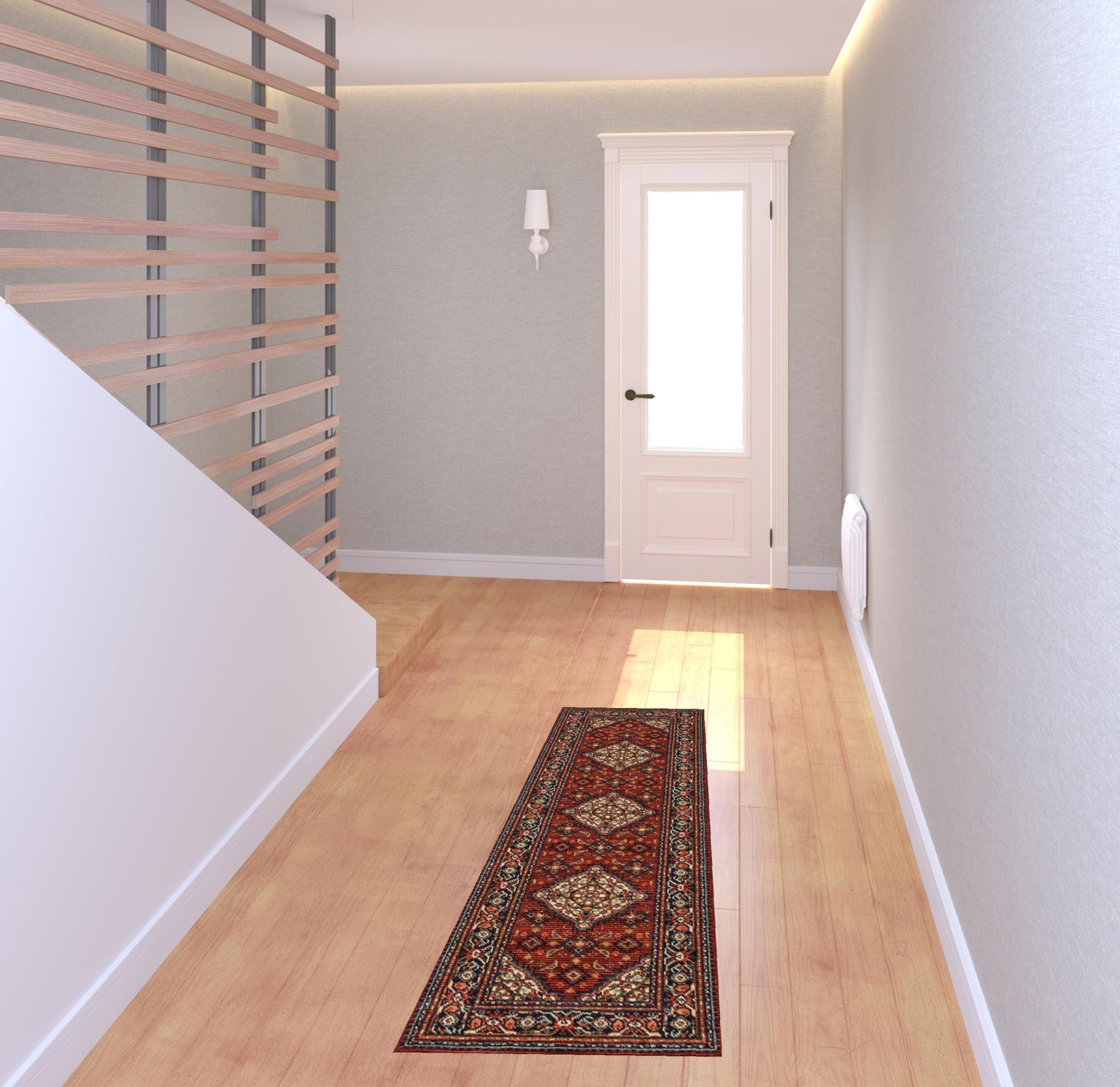 2' X 6' Red Blue Ivory And Orange Oriental Power Loom Stain Resistant Runner Rug With Fringe