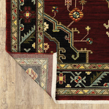5' X 8' Red Black Beige And Blue Oriental Power Loom Stain Resistant Area Rug With Fringe