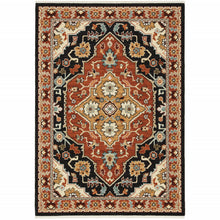 2' X 3' Black Orange And Beige Oriental Power Loom Stain Resistant Area Rug With Fringe