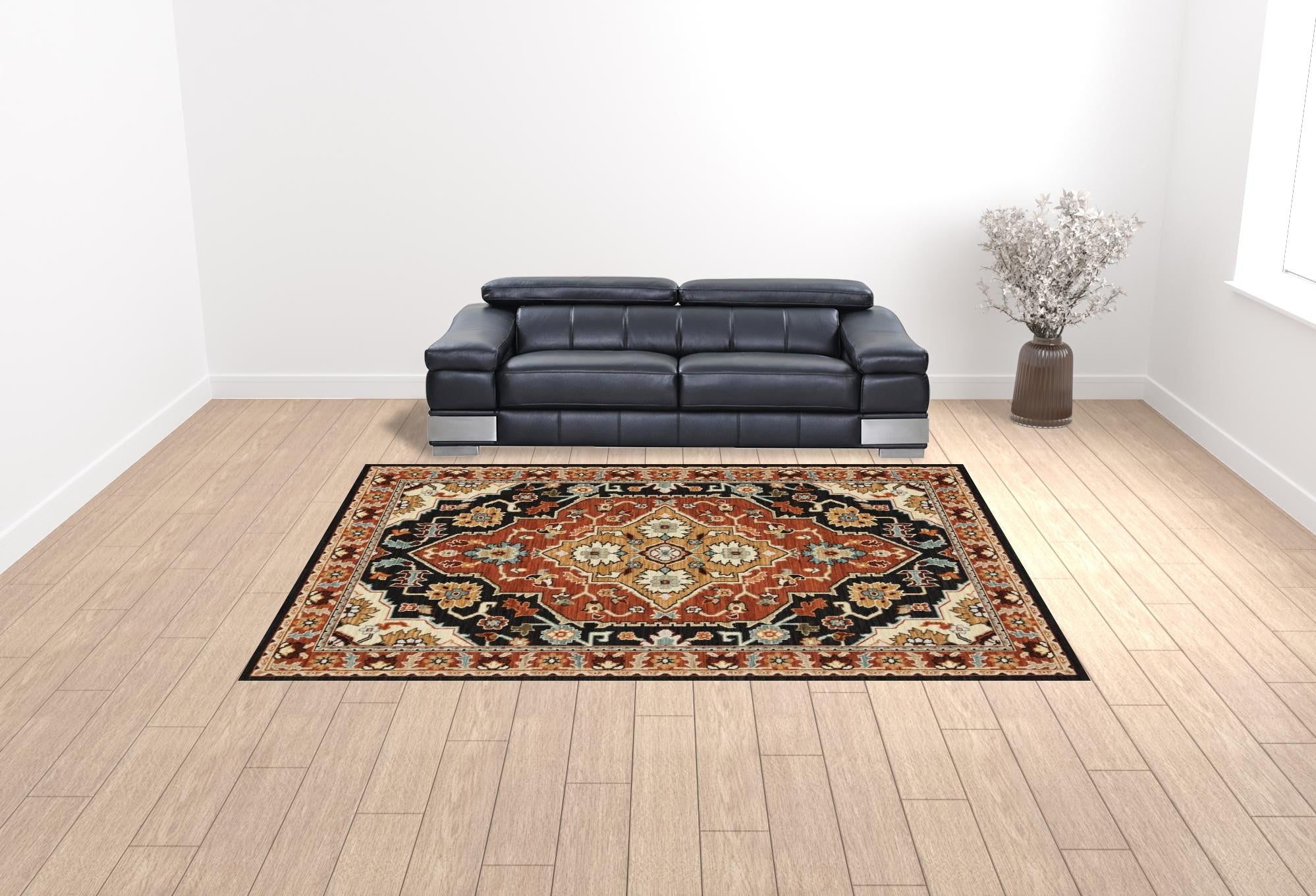 10' X 13' Black Orange And Beige Oriental Power Loom Stain Resistant Area Rug With Fringe
