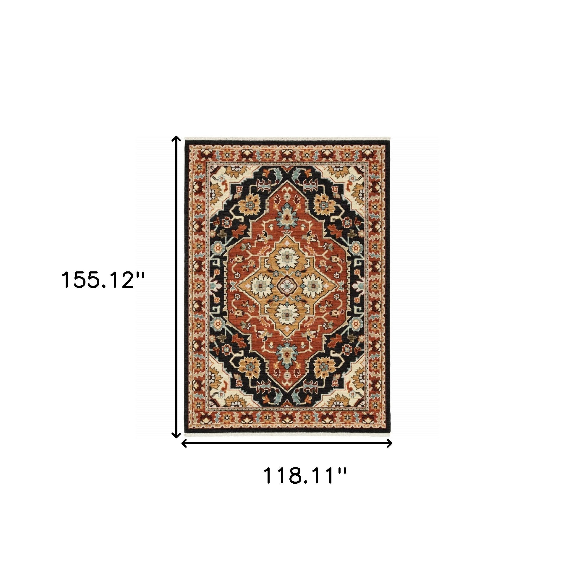 10' X 13' Black Orange And Beige Oriental Power Loom Stain Resistant Area Rug With Fringe